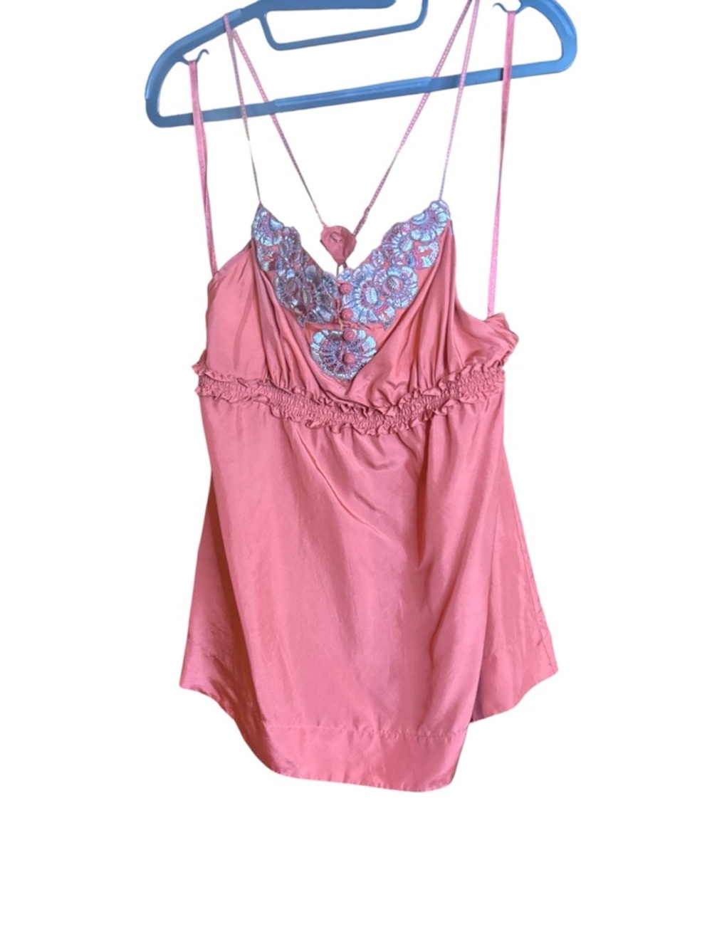 Coral BCBGMaxAzria Embroidered Lace-Trim Camisole 100%Silk New w/Tags